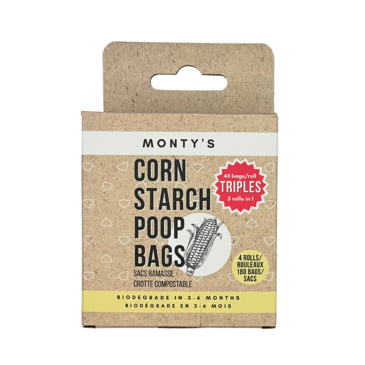 TRIPLES - Compostable Cornstarch Poop Bags - 180 Bags (4 Roll Box) - 23 x 33cm | 9 x 13" Bag Size