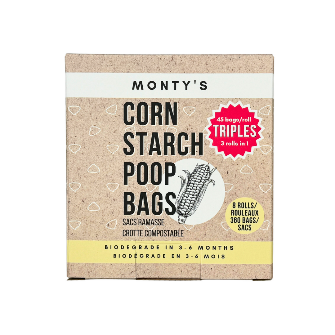 TRIPLES - Compostable Cornstarch Poop Bags - 360 Bags (8 Roll Box) - 23 x 33cm | 9 x 13" Bag Size